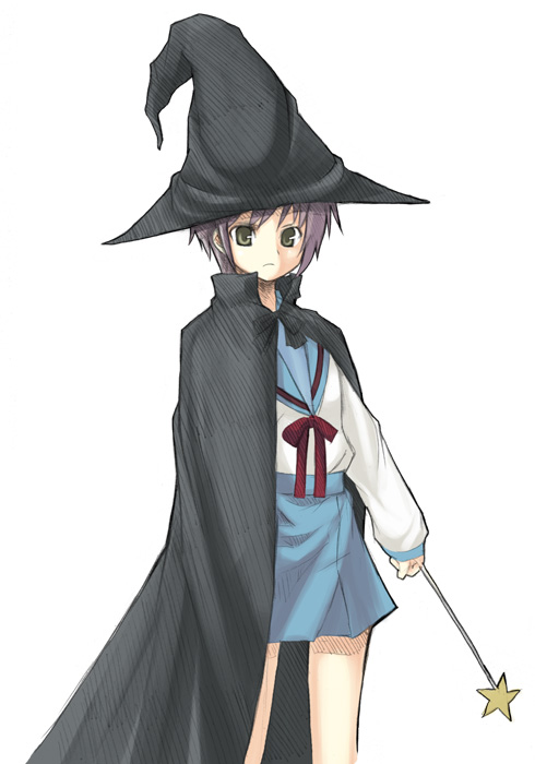 cape hat nagato_yuki school_uniform serafuku souzan_kurasuke suzumiya_haruhi_no_yuuutsu witch_hat