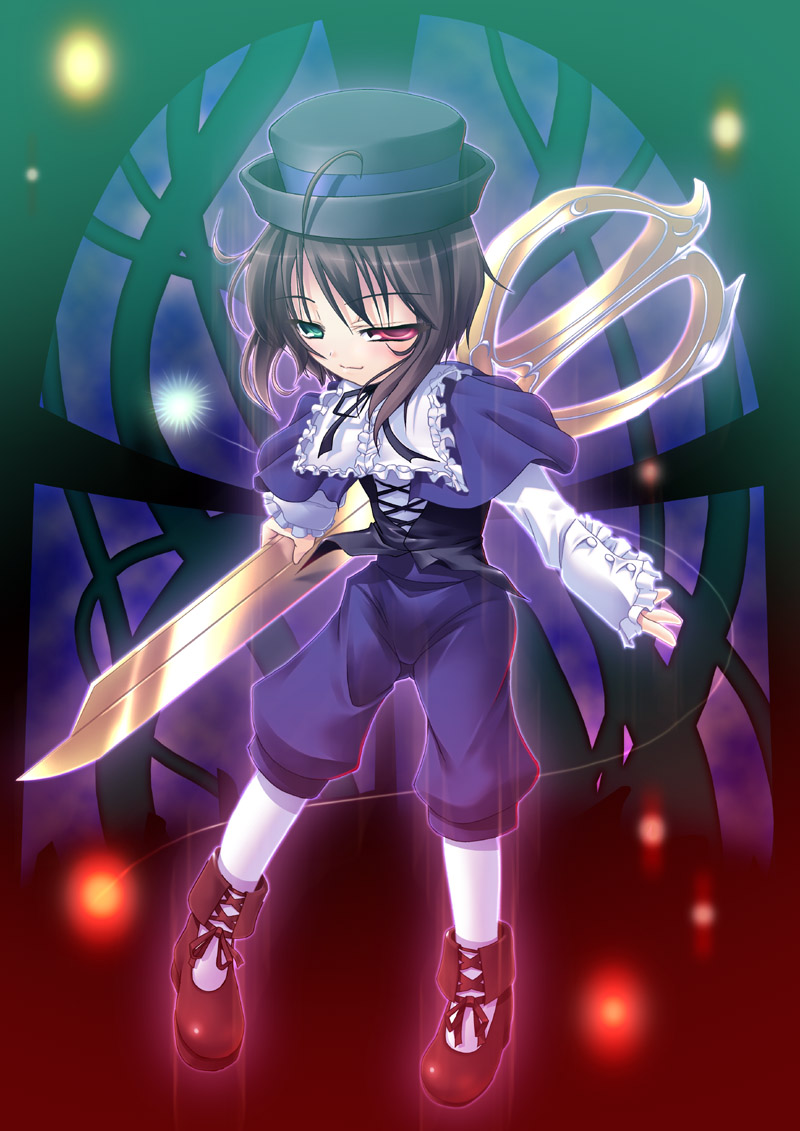 00s brown_hair hat heterochromia naughty_face rozen_maiden scissors shears short_hair souseiseki tachibana_surimu