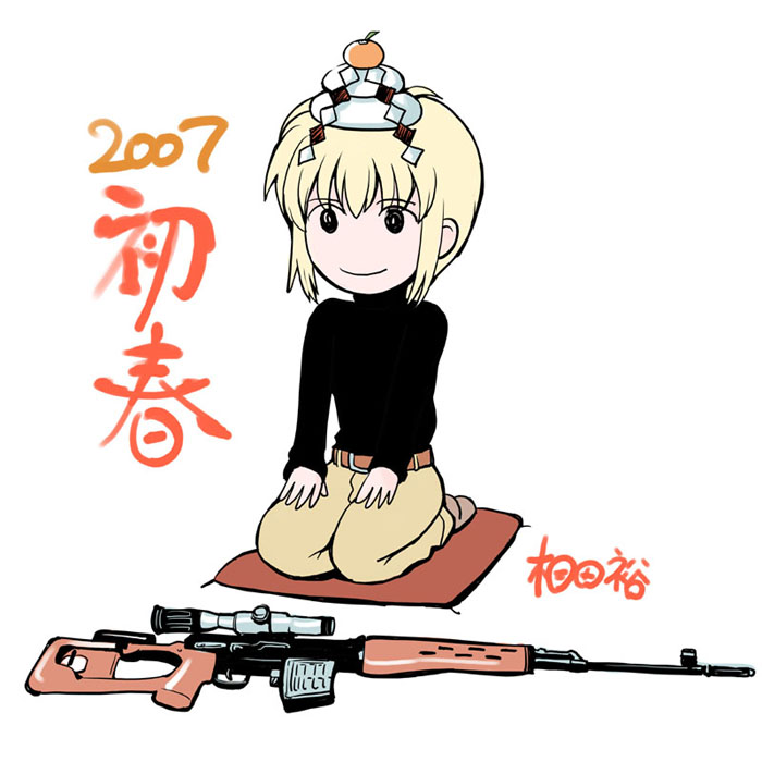 00s 2007 aida_yuu bullpup dragunov_svd gun gunslinger_girl kagami_mochi new_year rico rifle sniper_rifle suppressor weapon