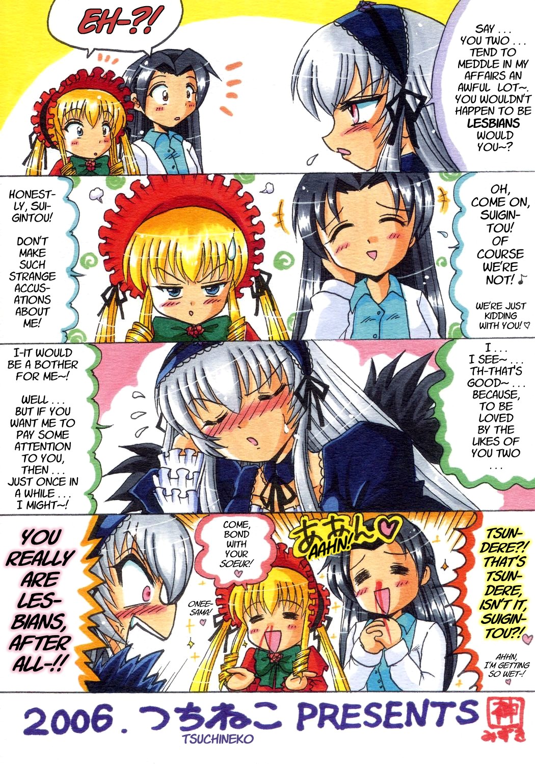 00s 3girls comic hard_translated highres kakizaki_megu multiple_girls rozen_maiden shinku suigintou translated tsundere yuri