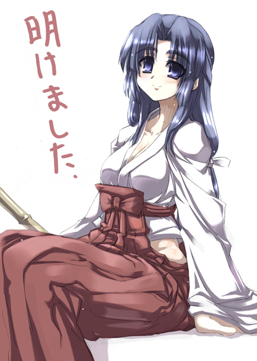 1girl asakura_ryouko japanese_clothes miko new_year red_hakama solo suzumiya_haruhi_no_yuuutsu tokyo_(great_akuta)