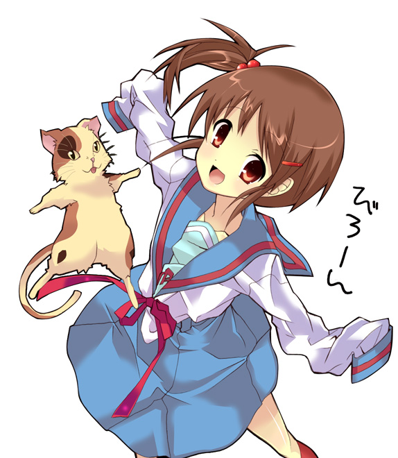 cat kyon_no_imouto oversized_clothes ponytail school_uniform serafuku side_ponytail suzumiya_haruhi_no_yuuutsu yuutarou