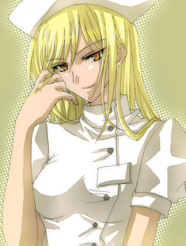 blonde_hair higurashi_no_naku_koro_ni long_hair lowres nurse takano_miyo yellow_eyes