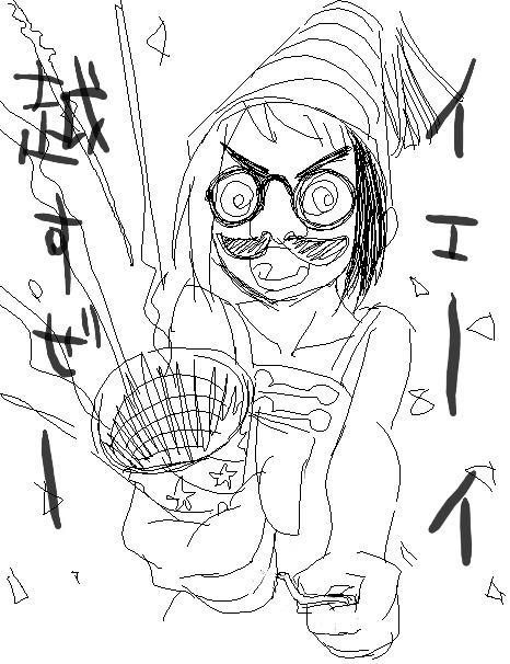 1girl amputee bikko glasses hat monochrome multicolored_hair oekaki original party_popper solo translated two-tone_hair yoshida_on