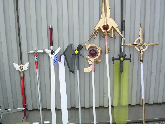 90s bardiche card_captor_sakura graf_eisen hoshi_no_tsue jpeg_artifacts levantine lyrical_nanoha mahou_shoujo_lyrical_nanoha mahou_shoujo_lyrical_nanoha_a's no_humans photo raising_heart rod schwertkreuz staff still_life sword weapon weapon_request