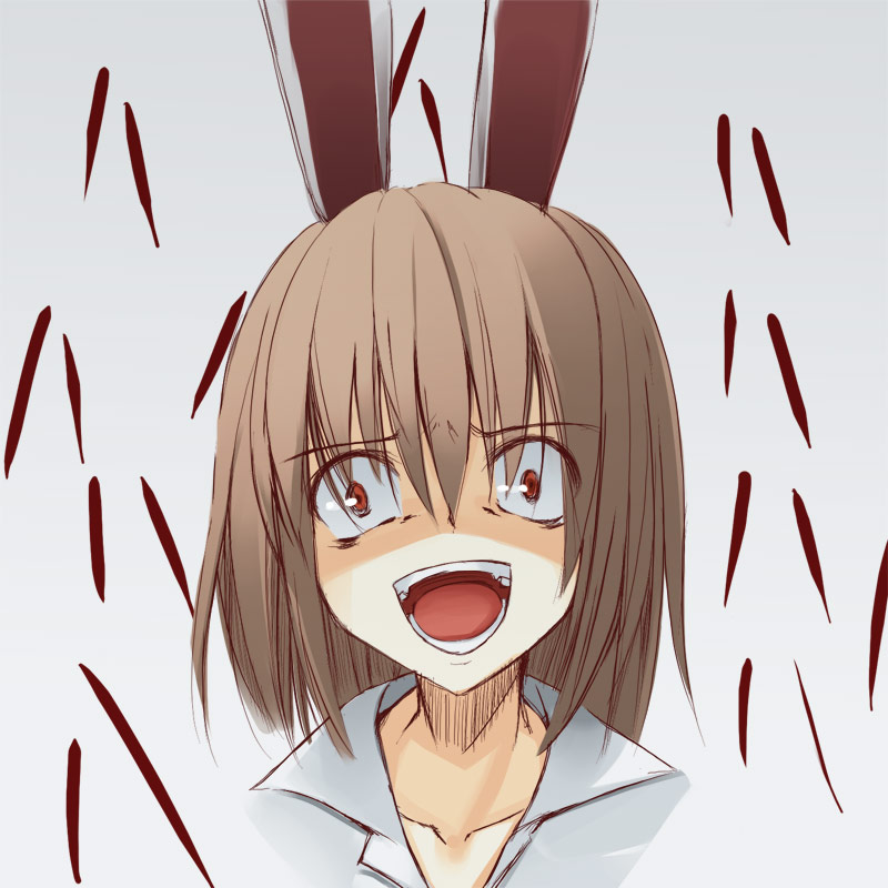 1girl animal_ears crazy crazy_eyes crossover higurashi_no_naku_koro_ni jirou_(chekoro) laughing original rabbit_ears solo staring u-tan yandere you_gonna_get_raped