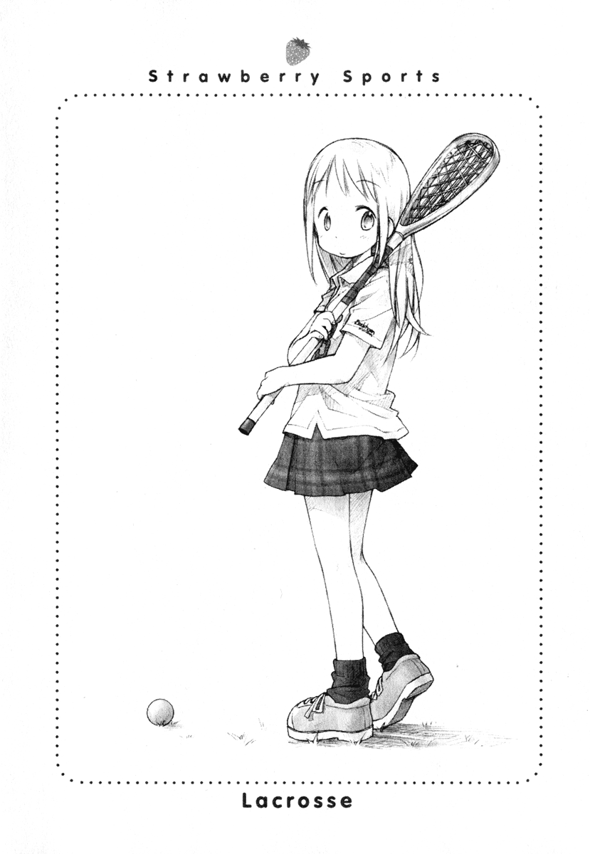 1girl ana_coppola ball barasui child female highres ichigo_mashimaro lacrosse monochrome solo white_background