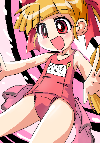 1girl akazutsumi_momoko cartoon_network hyper_blossom lowres name_tag oekaki one-piece_swimsuit powerpuff_girls powerpuff_girls_z red_eyes red_swimsuit school_swimsuit solo swimsuit