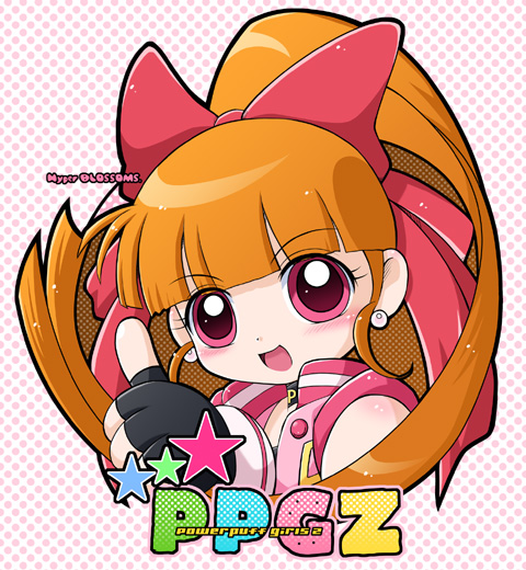 1girl :d akazutsumi_momoko bare_shoulders black_gloves bow fingerless_gloves gloves hair_bow hair_ribbon hyper_blossom long_hair looking_at_viewer open_mouth orange_hair pink_eyes ponytail portrait powerpuff_girls powerpuff_girls_z red_bow red_eyes ribbon sleeveless smile solo thumbs_up upper_body vest