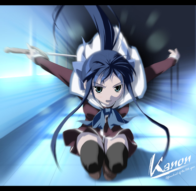 1girl kanon kantoku kawasumi_mai motion_blur solo sword weapon