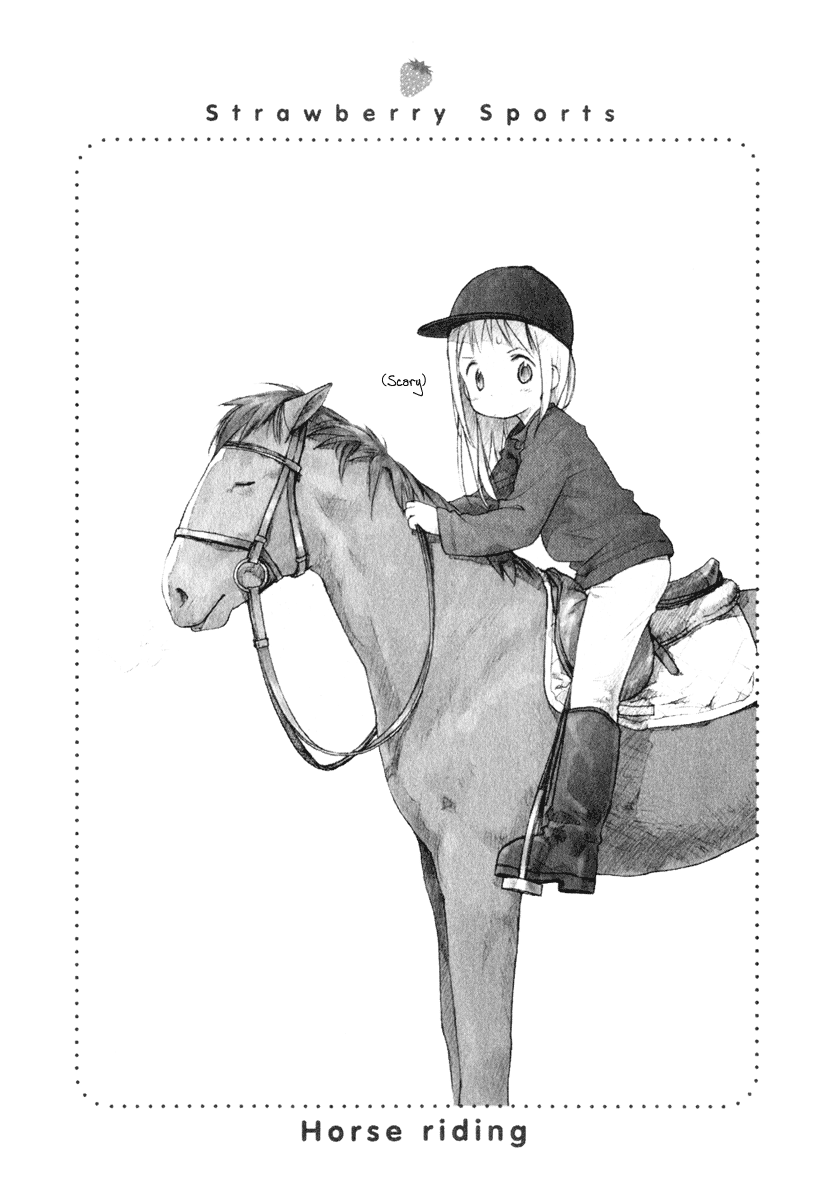 1girl ana_coppola barasui child female highres horse ichigo_mashimaro monochrome reins solo