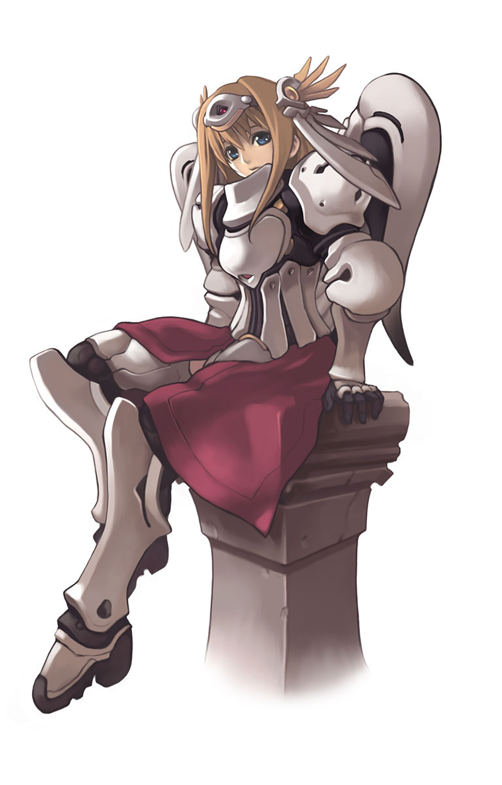 1girl alternate_costume ar_tonelico ar_tonelico_i armor armored_dress aurica_nestmile blonde_hair blue_eyes fantasy gust highres nagi_ryou official_art simple_background solo stand