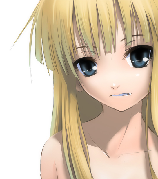 1girl blonde_hair blue_eyes evangeline_a_k_mcdowell fang long_hair mahou_sensei_negima! nilitsu portrait solo vampire