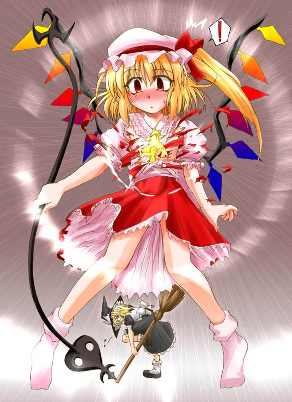 female flandre_scarlet footwear kirisame_marisa socks tearing_clothes torn_clothes touhou