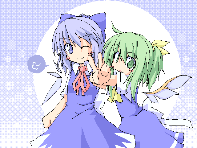 2girls cirno daiyousei female multiple_girls oekaki the_embodiment_of_scarlet_devil touhou wings yuri