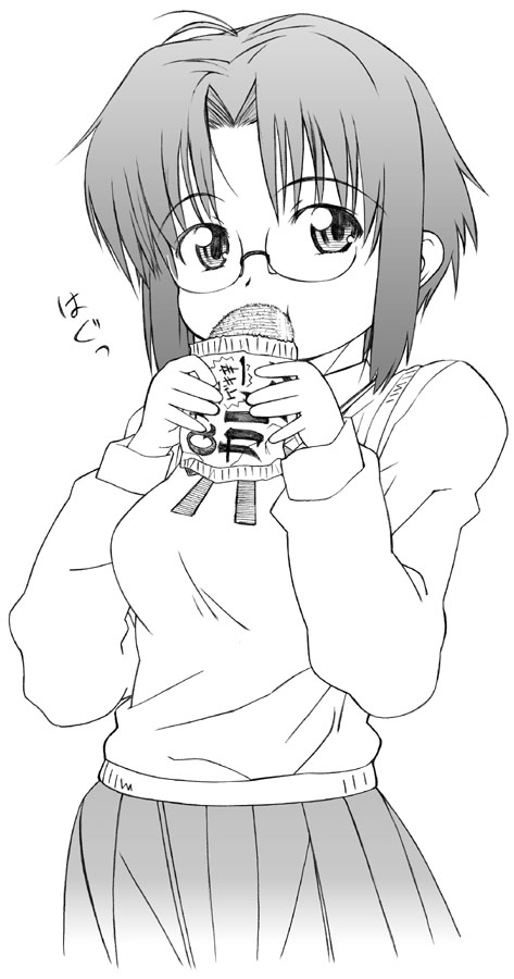 00s 1girl bread ciel curry face food hands monochrome simple_background solo tsukihime yamaguchi_homupe