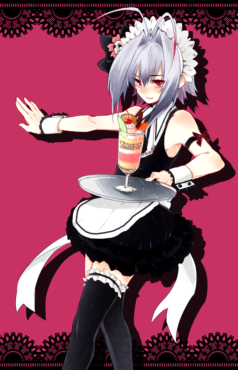 1boy cherry_girls grey_hair highres maid male otoko_no_ko_wa_meido_fuku_ga_osuki otoko_no_ko_wa_meido_fuku_ga_osuki!? red_eyes solo thigh-highs thighhighs trap usa_(artist) usaki_(ama) yuki_(otosuki)