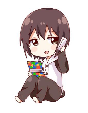 1girl animal_costume barefoot blush_stickers brown_eyes brown_hair buttons cellphone chibi full_body funami_yui handheld_game_console holding_smartphone jitome long_sleeves looking_to_the_side lowres namori nintendo_3ds open_mouth pajamas panda_costume panda_tail phone short_hair simple_background sitting smartphone solo tail talking_on_phone video_game white_background yuru_yuri