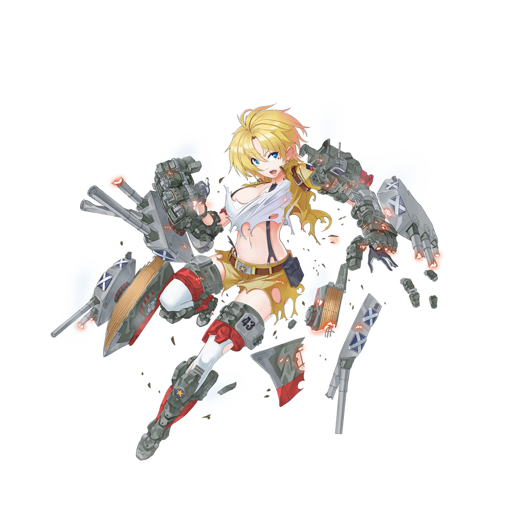 1girl american_flag armor armored_boots belt black_gloves blonde_hair blue_eyes boots breasts broken cannon cleavage collarbone damaged full_body gloves hikari123456 jacket looking_at_viewer looking_to_the_side machinery mechanical_arm midriff navel official_art open_mouth remodel_(zhan_jian_shao_nyu) shirt short_hair shorts solo standing standing_on_one_leg tank_top tennessee_(zhan_jian_shao_nyu) thigh-highs thigh_strap torn_clothes transparent_background turret white_legwear white_shirt yellow_jacket yellow_shorts zhan_jian_shao_nyu