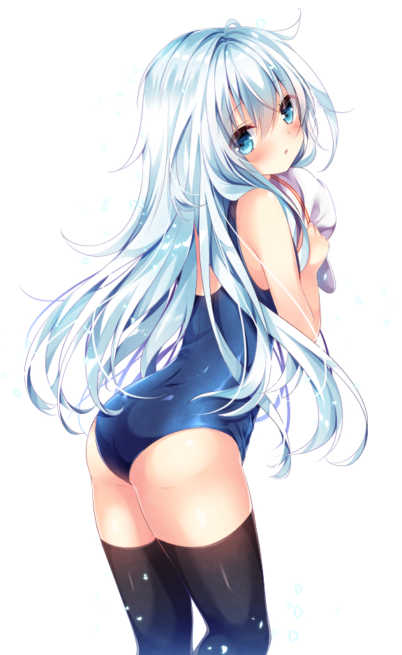 blue_eyes blue_hair blush kantai_collection long_hair personification swimsuit verniy_(kantai_collection)