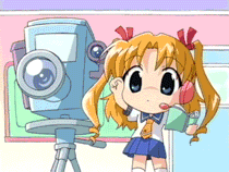 &gt;_&lt; 1girl animated animated_gif arm_up bangs blinking blonde_hair blue_eyes blue_skirt blue_sky book breasts building camera chibi cityscape closed_eyes comic countdown door drill_hair explosion firing hair_ribbon hair_tie happy_seven headset holding holding_book indoors lowres miniskirt necktie open_book open_mouth outdoors parted_bangs pink_ribbon pleated_skirt ribbon sakogami_amano school_uniform screencap serafuku shirt short_sleeves skirt sky skyscraper sleeve_cuffs small_breasts solo standing thigh-highs tripod twin_drills twintails two_side_up video_camera what white_legwear white_shirt yellow_necktie zettai_ryouiki
