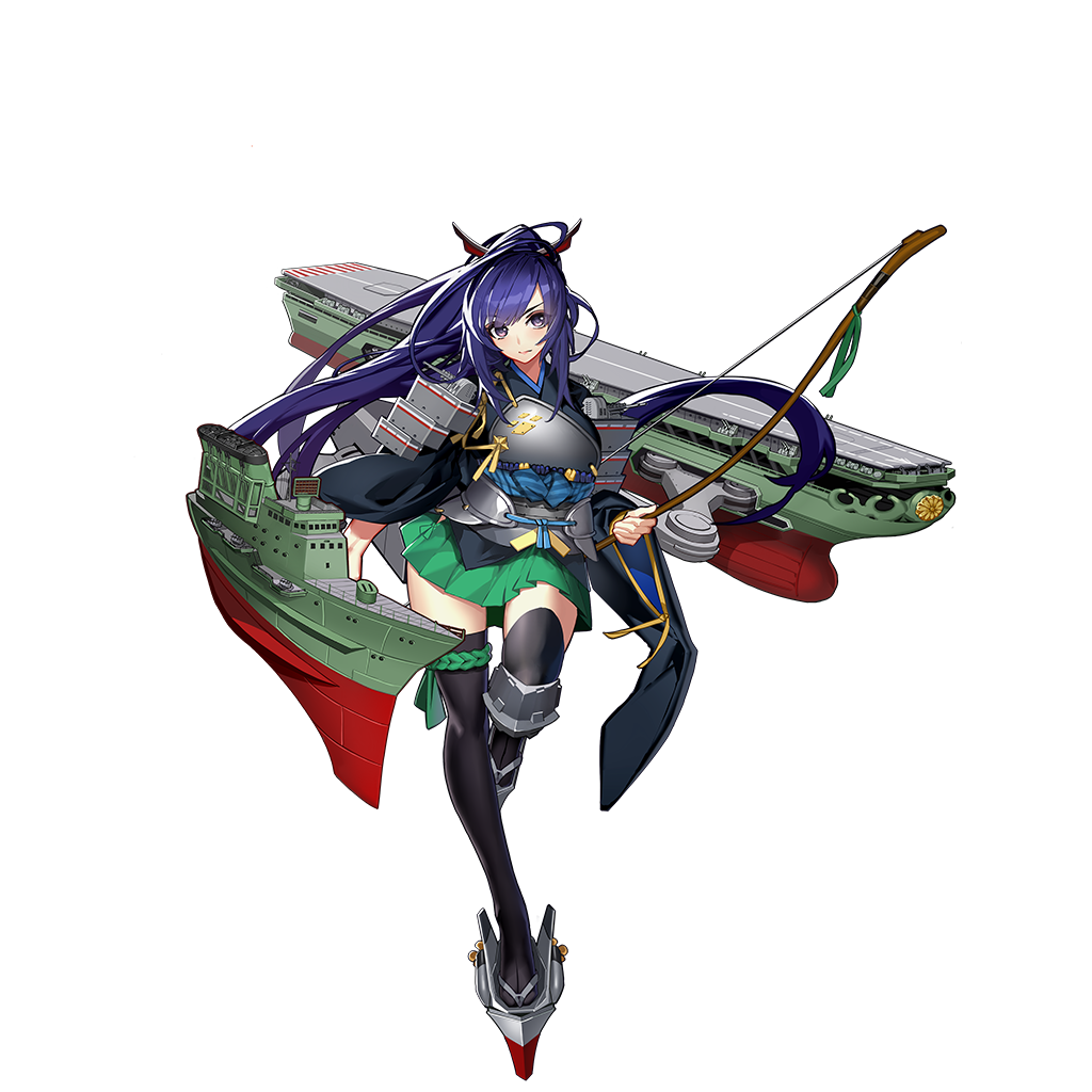 1girl armor black_kimono black_legwear blue_hair bow cannon closed_mouth flight_deck full_body green_skirt hair_ornament holding_bow_(weapon) japanese_clothes long_hair long_sleeves looking_at_viewer machinery miyazaki_byou obi official_art pleated_skirt ponytail sash shinano_(aircraft_carrier) shinano_(zhan_jian_shao_nyu) skirt smokestack standing standing_on_one_leg thigh-highs transparent_background turret very_long_hair violet_eyes wide_sleeves zettai_ryouiki zhan_jian_shao_nyu