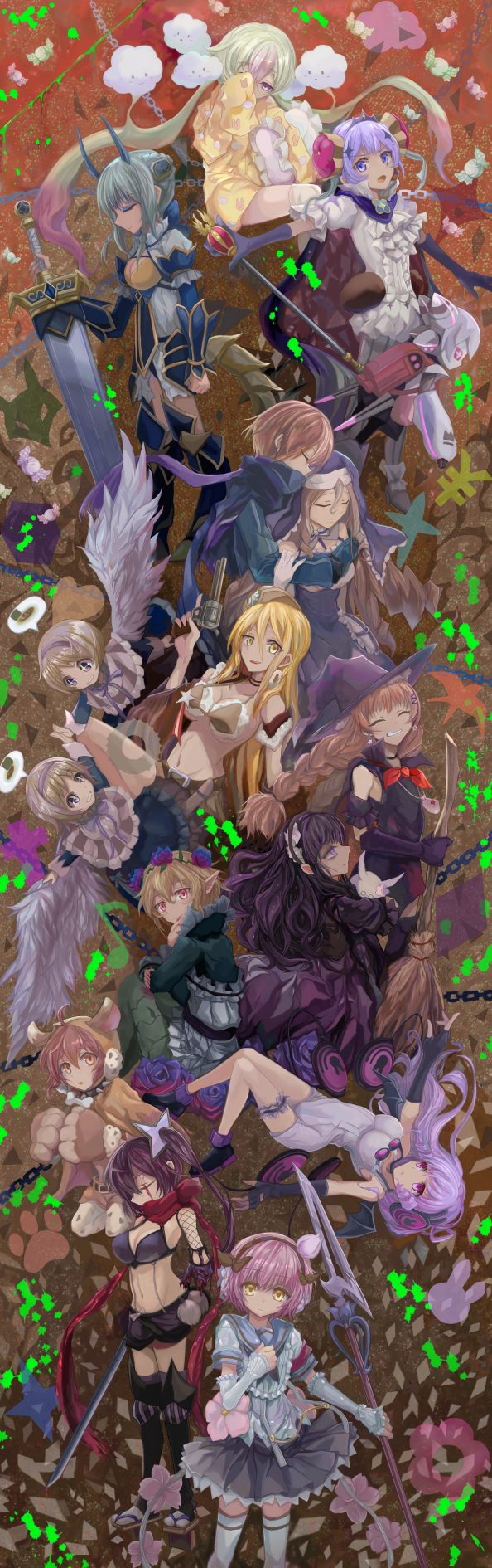 :3 :d :o ^_^ ahoge animal_costume animal_print arm_grab armband armor backpack bag being7 belt black_coat black_hair black_shoes black_skirt blonde_hair blood breasts brown_bikini_top brown_eyes brown_hair bunny_print calamity_mary cape chains clenched_hand closed_eyes closed_mouth cloud_print cranberry_(mahoiku) demon_wings dog_costume dragon_tail elbow_gloves everyone eyebrows_visible_through_hair eyeshadow fav_(mahoiku) fingerless_gloves frilled_pillow frills garrison_cap gloves goggles goggles_around_neck grin groin gun habit hair_between_eyes hairband hand_holding hand_on_own_chest handgun hardgore_alice hat head_tilt head_wreath highres holding holding_broom holding_sword holding_weapon horns hug knight la_pucelle_(mahoiku) lavender_hair leg_garter lolita_hairband long_hair looking_at_viewer looking_back low_twintails magical_girl magicaloid44 mahou_shoujo_ikusei_keikaku makeup medium_breasts minael musical_note navel nemurin_(mahoiku) ninja nun object_hug one-piece_swimsuit one_eye_closed open_mouth outstretched_arm pajamas parted_lips paws pillow pink_eyes pink_hair pointy_ears polearm pouch print_pajamas profile purple_gloves purple_scarf quaver randoseru reaching_out red_eyes revolver ripple_(mahoiku) rubbing_eyes ruler_(mahoiku) scar scar_across_eye scarf scepter school_swimsuit severed_arm severed_limb shoes short_hair short_sleeves shuriken_hair_ornament side_ponytail single_wing sister_nana sitting skirt sleeves_past_wrists smile smirk snow_white_(mahoiku) spear spoilers standing stuffed_animal stuffed_bunny stuffed_toy swim_swim swimsuit sword tail tama_(mahoiku) thigh-highs top_speed trigger_discipline twintails very_long_hair violet_eyes weapon weiss_winterprison white_legwear white_swimsuit white_wing wings witch witch_hat wrapped_candy yellow_eyes yunael |_|