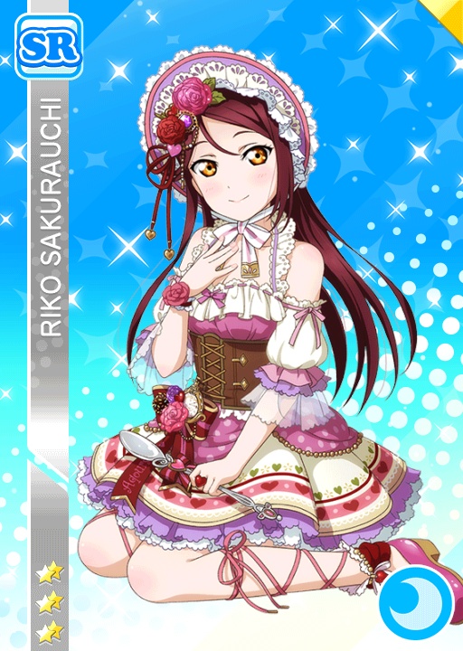 blush brown_eyes character_name dress headdress long_hair love_live!_school_idol_festival love_live!_sunshine!! maroon_hair sakurauchi_riko smile valentines