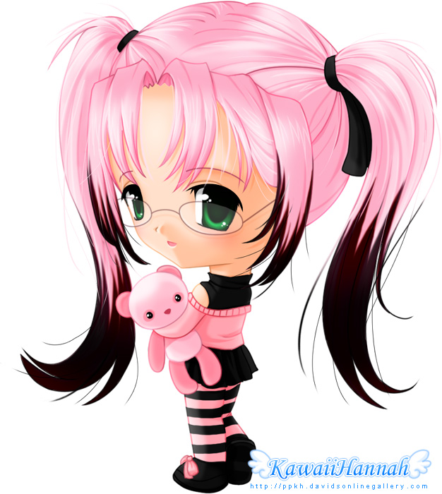 1girl :d bangs bare_shoulder chibi glasses gradient_hair green_eyes jumper leg_bent long_hair looking_at_viewer looking_over_shoulder open_mouth skirt smile solo stripes stuffed_animal tagme tights