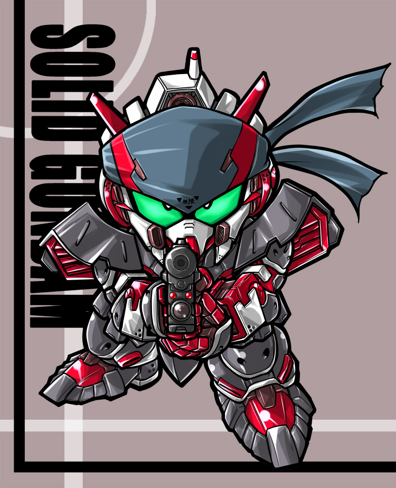 chibi darui_nin_oo darui_nin_oo_gekijouban gun gundam gundam_astray_red_frame gundam_seed gundam_seed_astray mecha mechanization metal_gear parody sd_gundam solid_snake solo translated weapon