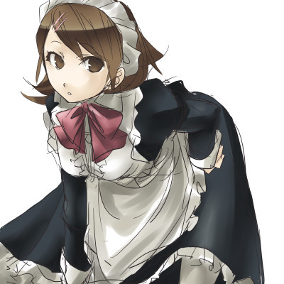 brown_eyes brown_hair dress lowres maid persona persona_3 ribbon short_hair sketch takeba_yukari