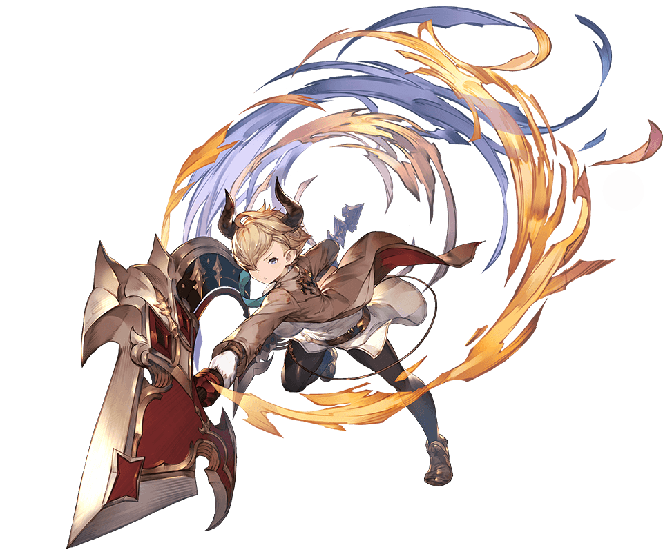 1girl belt blonde_hair blue_eyes granblue_fantasy hair_over_one_eye holding holding_weapon horns huge_weapon jacket laguna_(granblue_fantasy) minaba_hideo pantyhose pointy_ears shoes short_hair skirt solo transparent_background weapon