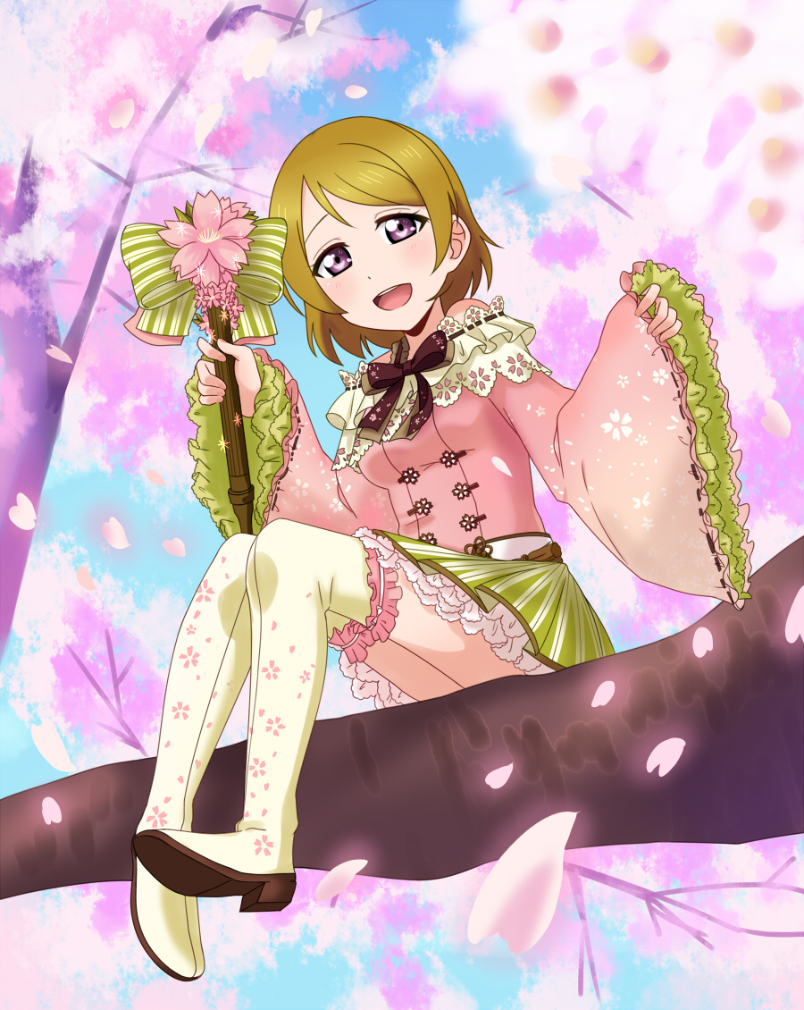 blush brown_hair dress koizumi_hanayo love_live!_school_idol_project purple_eyes sakura short_hair smile