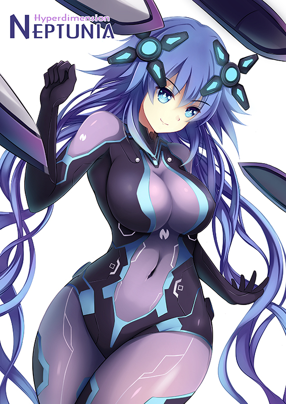 1girl blue_eyes bodysuit braid breasts choujigen_game_neptune covered_navel hair_ornament impossible_clothes large_breasts long_hair neptune_(choujigen_game_neptune) neptune_(series) next_purple power_symbol purple_hair purple_heart skin_tight smile twin_braids very_long_hair waist white_background