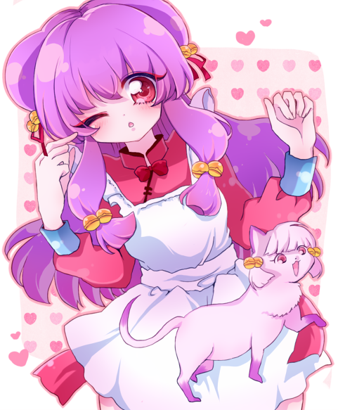 1girl apron cat chinese_clothes double_bun dual_persona long_hair purple_hair ranma_1/2 shampoo_(ranma_1/2) solo ume_(pixiv624546)