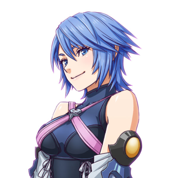 1girl 634 aqua_(kingdom_hearts) bare_shoulders blue_eyes blue_hair cross-laced_clothes kingdom_hearts kingdom_hearts_birth_by_sleep looking_at_viewer short_hair smile solo turtleneck upper_body white_background