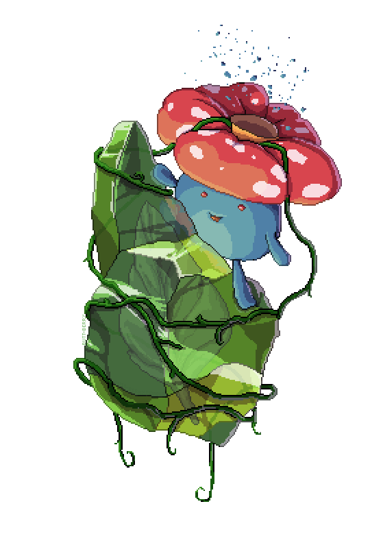 animated animated_gif butt-berry evolutionary_stone flower leaf leaf_stone no_humans pixel_art plant pokemon pokemon_(creature) red_eyes transparent vileplume vines