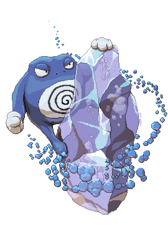 animated animated_gif bubble butt-berry evolutionary_stone no_humans pixel_art pokemon pokemon_(creature) poliwrath spiral transparent water_stone