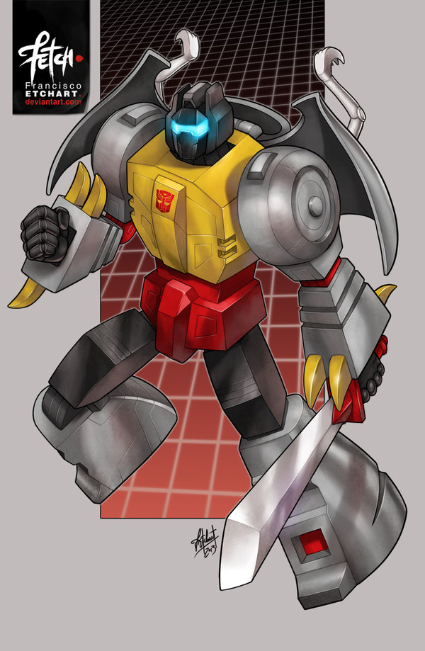 2013 autobot claws dated deviantart_username franciscoetchart glowing grimlock insignia mecha robot science_fiction signature sword transformers weapon
