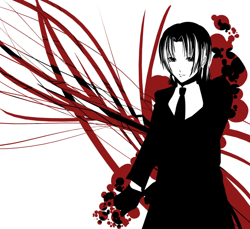 eu03 face fate/stay_night fate_(series) formal gloves high_contrast monochrome necktie ouendan_(artist) red spot_color suit