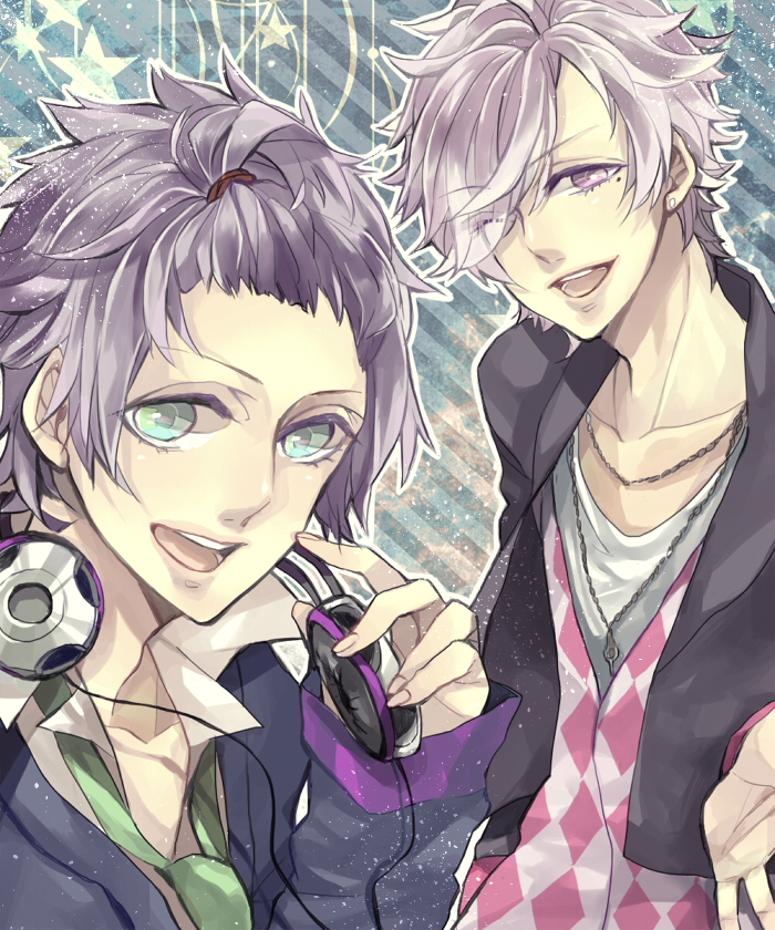 amaha_tsubasa asahina_tsubaki brothers_conflict crossover hnk starry_sky_(game) violet_eyes white_hair