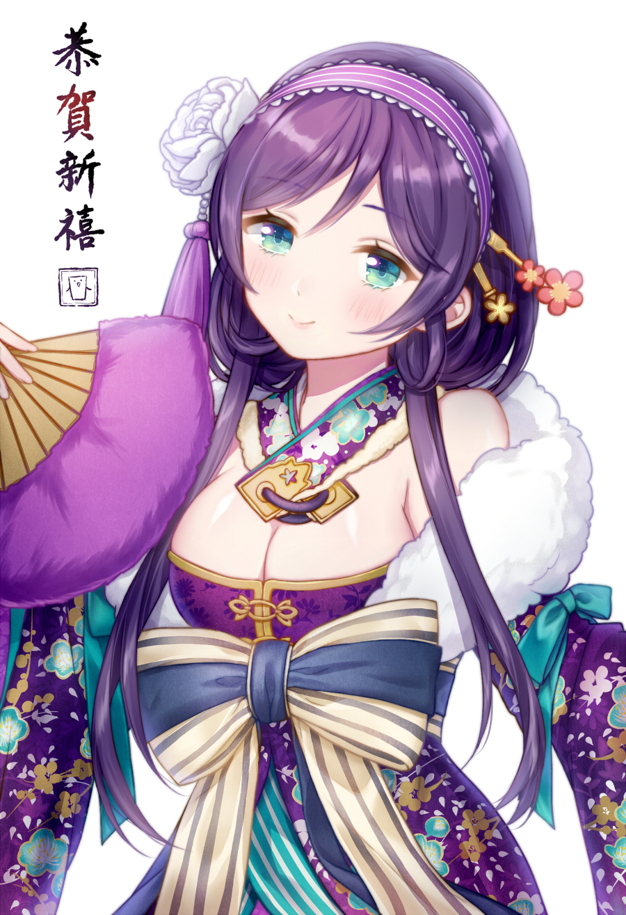 blush fan green_eyes long)hair love_live!_school_idol_project toujou_nozomi violet_hair yukaat