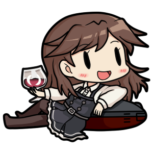 1girl arashio_(kantai_collection) bamomon black_legwear blush brown_hair chibi commentary_request cup cupping_glass dress drinking_glass fairy_(kantai_collection) frilled_dress frills holding_glass kantai_collection long_hair lowres open_mouth pantyhose pinafore_dress remodel_(kantai_collection) school_uniform skirt solid_oval_eyes solo suspenders wine_glass