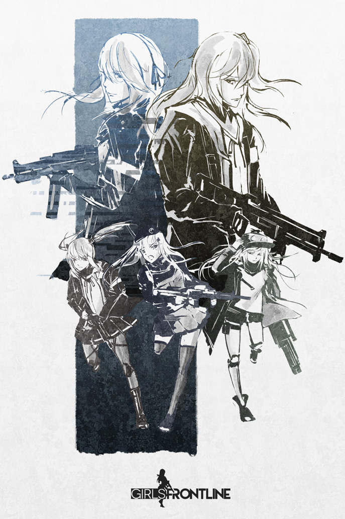 404_(girls_frontline) 5girls armband assault_rifle back-to-back bangs beret blunt_bangs boots breasts bullpup closed_mouth coat expressionless facepaint fingerless_gloves floating_hair g11 g11_(girls_frontline) girls_frontline gloves gun h&amp;k_ump h&amp;k_ump45 h&amp;k_ump9 hair_between_eyes hair_ornament hair_ribbon hairclip hand_on_headwear hat heckler_&amp;_koch hk416 hk416_(girls_frontline) holding holding_gun holding_weapon jacket knee_boots knee_pads leg_strap long_hair looking_at_viewer magazine_(weapon) medium_breasts mid-stride multiple_girls one_side_up open_clothes open_coat open_mouth pantyhose pleated_skirt ribbon rifle running scar scar_across_eye scarf scarf_on_head scope shirt shorts shoulder_cutout sisters skirt star star-shaped_pupils submachine_gun symbol-shaped_pupils teardrop thigh-highs thigh_strap twins twintails ump40_(girls_frontline) ump45_(girls_frontline) ump9_(girls_frontline) vcntkm very_long_hair walkie-talkie weapon