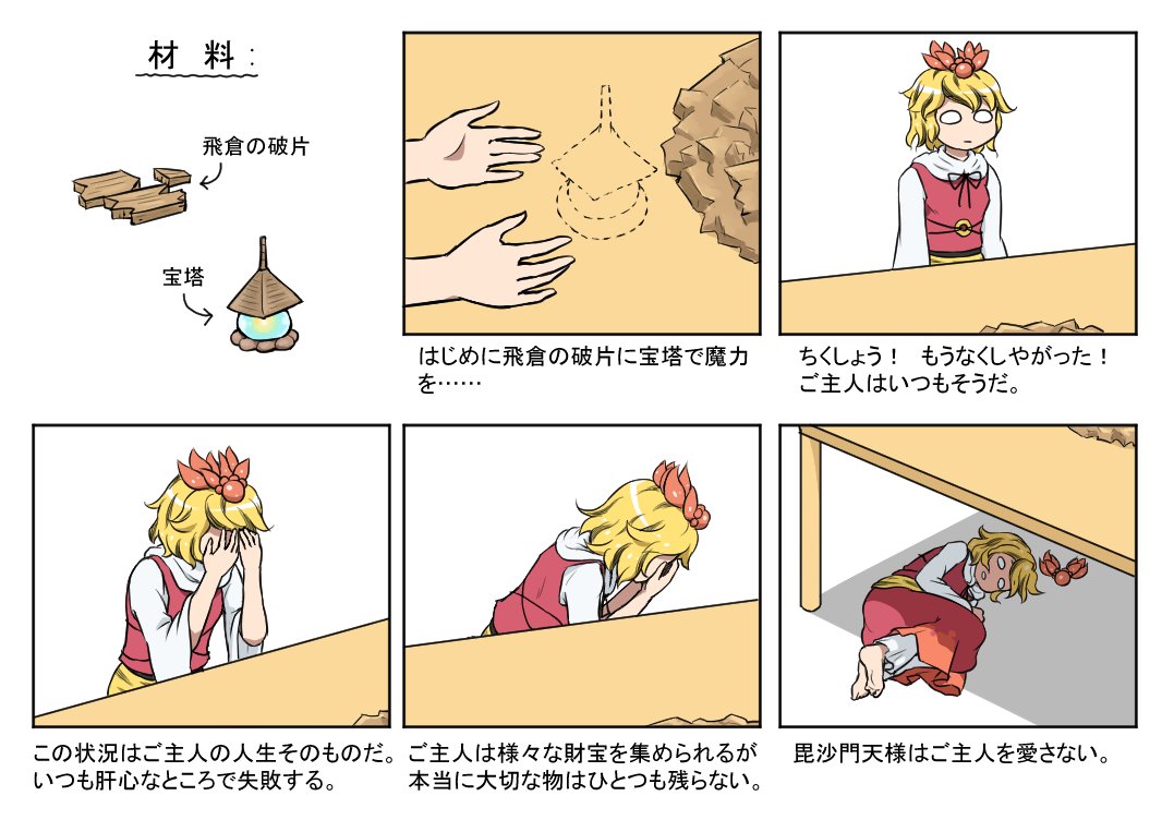 1girl bishamonten's_pagoda comic commentary commentary_request covering_face fetal_position how_to_make_sushi meme shirosato table toramaru_shou touhou translation_request under_table wood