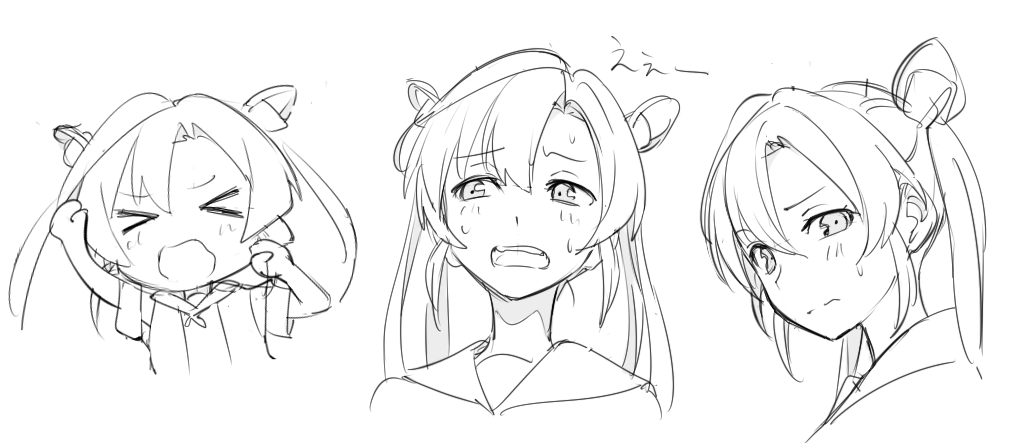 1girl abukuma_(kantai_collection) expressions kantai_collection kinosuke_(sositeimanoga) multiple_views sweat sweatdrop