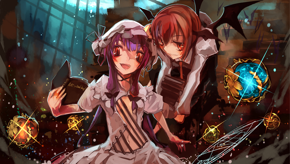 book head_wings koakuma patchouli_knowledge red_eyes shimadoriru touhou wings