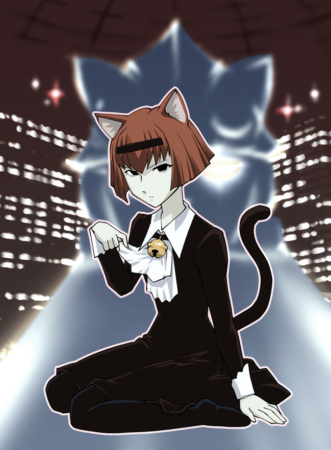 bell bell_collar big_o_(mecha) black_eyes bob_cut brown_hair cat_ears collar hairband kemonomimi_mode pale_skin r_dorothy_wayneright short_hair sitting the_big_o ueyama_michirou