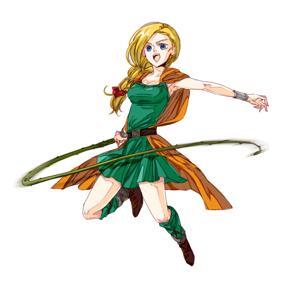 1girl bianca blonde_hair blue_eyes braid breasts cape dragon_quest dragon_quest_v dress long_hair mameezu open_mouth single_braid solo