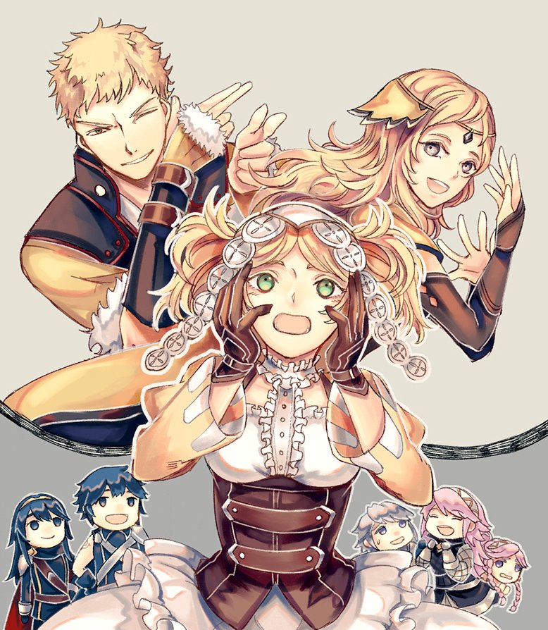 3boys 5girls ;) asymmetrical_clothes azur_(fire_emblem) bare_shoulders birthmark blonde_hair blue_eyes blue_hair braid brother_and_sister brown_gloves cape chibi circlet eudes_(fire_emblem) family father_and_daughter fire_emblem fire_emblem:_kakusei fire_emblem_if gloves grandmother_and_granddaughter green_eyes grey_hair hands_on_own_cheeks hands_on_own_face krom liz_(fire_emblem) long_hair lucina mother_and_son multiple_boys multiple_girls olivia_(fire_emblem) one_eye_closed ophelia_(fire_emblem_if) orange_yanagi pauldrons pink_hair pose siblings smile soleil_(fire_emblem_if) twintails